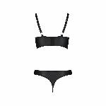 Комплект з екошкіри з люверсами та ремінцями Passion MALWIA BIKINI XXL/XXXL, black, бра та трусики - мініатюра 3
