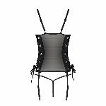 Сітчастий корсет з люверсами і знімними пажами Passion MALWIA CORSET 2XL/3XL black екошкіра, стрінги - мініатюра 3
