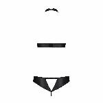 Комплект, відкритий топ та трусики з екошкіри з люверсами Passion MALWIA SET with Open Bra S/M black - мініатюра 2