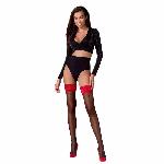 Панчохи Passion ST120 1/2 black-red, на ажурній силіконовій резинці, з вишуканим декором та люре - мініатюра 4