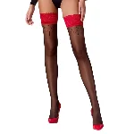 Панчохи Passion ST120 1/2 black-red, на ажурній силіконовій резинці, з вишуканим декором та люре - мініатюра 1