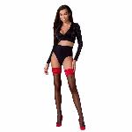 Панчохи Passion ST120 5 black-red, на ажурній силіконовій резинці, вишуканий декор та люрекс - мініатюра 4