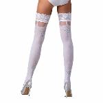 Панчохи Passion ST121 3/4 white на ажурній силіконовій резинці з квітковим орнаментом і вертикальним - мініатюра 5