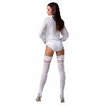 Панчохи Passion ST121 3/4 white на ажурній силіконовій резинці з квітковим орнаментом і вертикальним - мініатюра 3