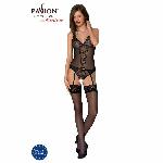 Корсет із пажами, трусики з ажурним декором та відкритим кроком Passion URSULA CORSET L/XL, black - мініатюра 5
