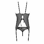 Корсет із пажами, трусики з ажурним декором та відкритим кроком Passion URSULA CORSET XXL/XXXL black - мініатюра 3