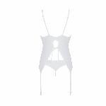 Корсет із пажами, трусики з ажурним декором та відкритим кроком Passion URSULA CORSET S/M, white - мініатюра 3