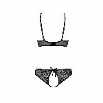 Комплект: бра, трусики з ажурним декором та відкритим кроком Passion URSULA SET L/XL, black - мініатюра 3