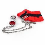 Наручники з металевою анальною пробкою Art of Sex Handcuffs with Metal Anal Plug  size M Red - мініатюра 2