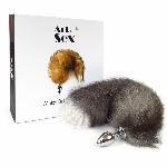 Металева анальна пробка з хвостом із натурального хутра Art of Sex size M Artctic fox - мініатюра 2