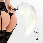Силіконова анальна пробка з хвостом із натурального хутра Art of Sex size M White fox - мініатюра 3