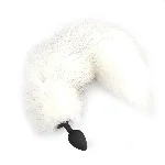 Силіконова анальна пробка з хвостом із натурального хутра Art of Sex size M White fox - мініатюра 1