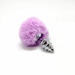 Металева анальна пробка Кролячий хвостик Alive Fluffy Twist Plug S Purple, діаметр 2,9 см - мініатюра 2