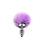 Металева анальна пробка Кролячий хвостик Alive Fluffy Twist Plug S Purple, діаметр 2,9 см - мініатюра 1