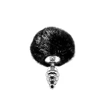 Металева анальна пробка Кролячий хвостик Alive Fluffy Twist Plug S Black, діаметр 2,9 см - мініатюра 1