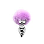 Металева анальна пробка Кролячий хвостик Alive Fluffy Twist Plug M Purple, діаметр 3,4 см - мініатюра 1