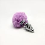 Металева анальна пробка Кролячий хвостик Alive Fluffy Twist Plug M Purple, діаметр 3,4 см - мініатюра 3
