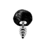 Металева анальна пробка Кролячий хвостик Alive Fluffy Twist Plug M Black, діаметр 3,4 см - мініатюра 1