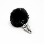 Металева анальна пробка Кролячий хвостик Alive Fluffy Twist Plug M Black, діаметр 3,4 см - мініатюра 3