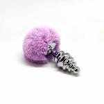 Металева анальна пробка Кролячий хвостик Alive Fluffy Twist Plug L Purple, діаметр 3,8 см - мініатюра 3