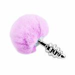 Металева анальна пробка Кролячий хвостик Alive Fluffy Twist Plug L Purple, діаметр 3,8 см - мініатюра 2
