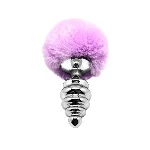Металева анальна пробка Кролячий хвостик Alive Fluffy Twist Plug L Purple, діаметр 3,8 см - мініатюра 1