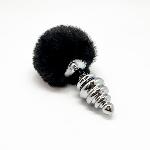 Металева анальна пробка Кролячий хвостик Alive Fluffy Twist Plug L Black, діаметр 3,8 см - мініатюра 2