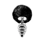 Металева анальна пробка Кролячий хвостик Alive Fluffy Twist Plug L Black, діаметр 3,8 см - мініатюра 1
