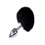 Металева анальна пробка Кролячий хвостик Alive Fluffy Plug S Black, діаметр 2,8 см - мініатюра 1