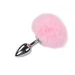 Металева анальна пробка Кролячий хвостик Alive Fluffy Plug S Pink, діаметр 2,8 см - мініатюра 1