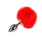 Металева анальна пробка Кролячий хвостик Alive Fluffy Plug S Red, діаметр 2,8 см - мініатюра 1