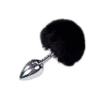 Металева анальна пробка Кролячий хвостик Alive Fluffy Plug M Black, діаметр 3,4 см - мініатюра 1