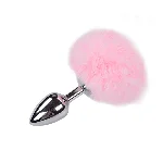 Металева анальна пробка Кролячий хвостик Alive Fluffy Plug M Pink, діаметр 3,4 см - мініатюра 1