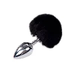 Металева анальна пробка Кролячий хвостик Alive Fluffy Plug L Black, діаметр 3,9 см - мініатюра 1