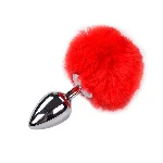 Металева анальна пробка Кролячий хвостик Alive Fluffy Plug L Red, діаметр 3,9 см - мініатюра 1