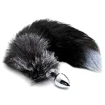 Металева анальна пробка Лисячий хвіст Alive Black And White Fox Tail M, діаметр 3,4 см - мініатюра 1
