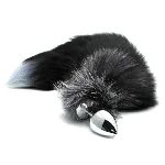 Металева анальна пробка Лисячий хвіст Alive Black And White Fox Tail L, діаметр 3,9 см - мініатюра 1