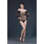 Сітчасте боді зі стразами Moonlight Model 09 XS-L Black, відкриті плечі - мініатюра 1