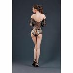 Сітчасте боді зі стразами Moonlight Model 09 XS-L Black, відкриті плечі - мініатюра 2