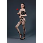 Бодістокінг з доступом Moonlight Model 10 XS-L Black, імітація шнурівки, квітковий декор, відкриті п - мініатюра 1