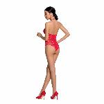 Бодістокінг з декольте Passion BS088 red, імітація корсетної шнурівки - мініатюра 4