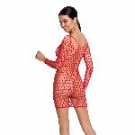 Бодістокінг-сукня з глибоким коміром Passion BS093 red, довгі рукави - мініатюра 2