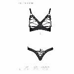 Комплект з екошкіри Passion CELINE BIKINI L/XL black, відкритий бра зі стрічками, стрінги - мініатюра 5