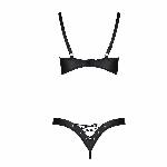 Комплект з екошкіри Passion CELINE BIKINI S/M black відкритий бра зі стрічками, стрінги зі шнурівкою - мініатюра 4