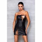 Мінісукня з екошкіри Passion CELINE CHEMISE L/XL, black, шнурівка, трусики в комплекті - мініатюра 3