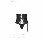 Пояс-корсет з екошкіри Passion CELINE SET L/XL, black, шнурівка, знімні пажі для панчіх, стрінги - мініатюра 7