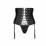 Пояс-корсет з екошкіри Passion CELINE SET S/M, black, шнурівка, знімні пажі для панчіх, стрінги - мініатюра 5
