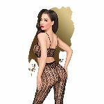 Комплект Penthouse Work It Out XL Black, короткий топ та колготки, ажурне плетіння - мініатюра 2