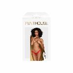 Трусики-тонг Penthouse Dangerous Darling S/M Red, мереживо, висока посадка, виріз спереду, бантик - мініатюра 3