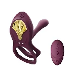 Смарт-ерекційне кільце Zalo - BAYEK Velvet Purple, подвійне з ввідною частиною, пульт ДК - мініатюра 1